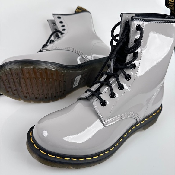 NIB Dr. Martins Patent Leather Combat Boots Gray US 9 - Picture 6 of 14